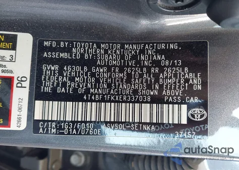 2014 Toyota Camry Le из США, поврежденный, VIN 4T4BF1FKXER337038